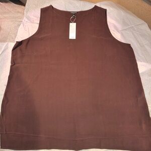 Eileen Fisher Woman 3X Brown Silk Crepe Sleeveless Top
